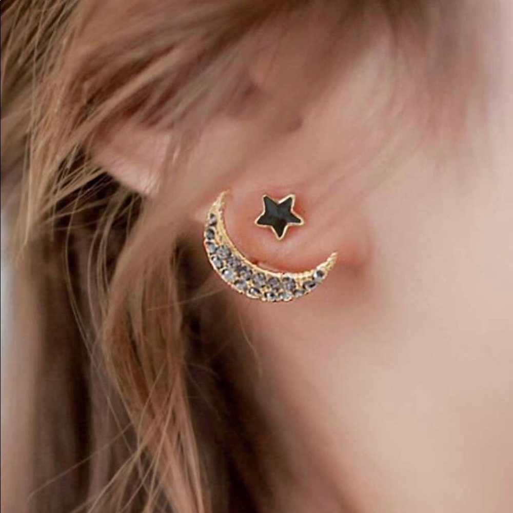 3/$30 Moon & Star Rhinestone Stud Earrings